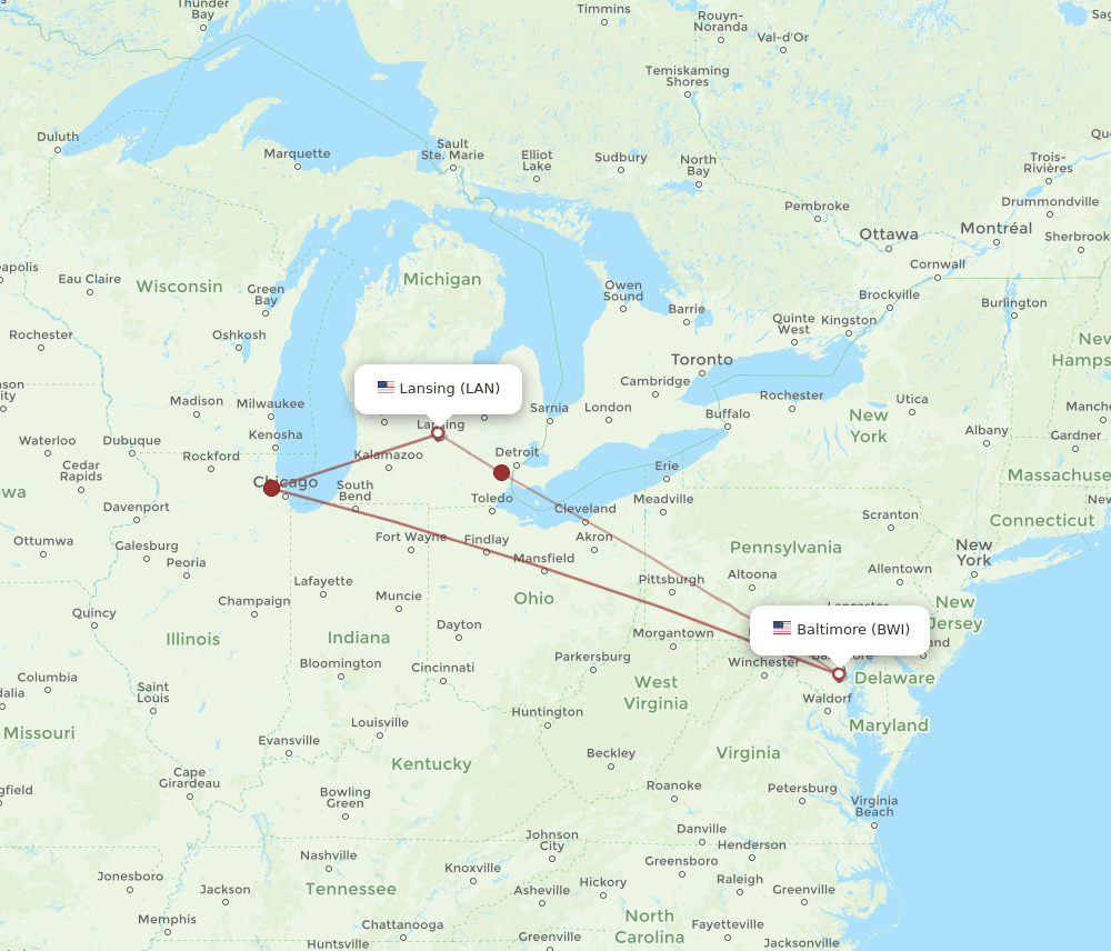 BWI-LAN flight routes