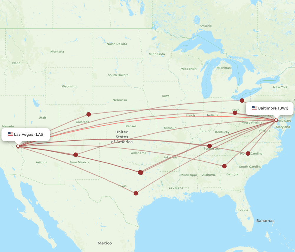BWI to LAS flights and routes map