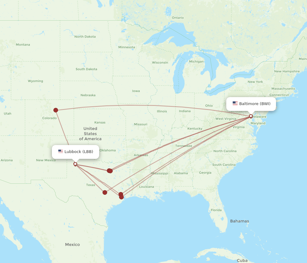 BWI-LBB flight routes