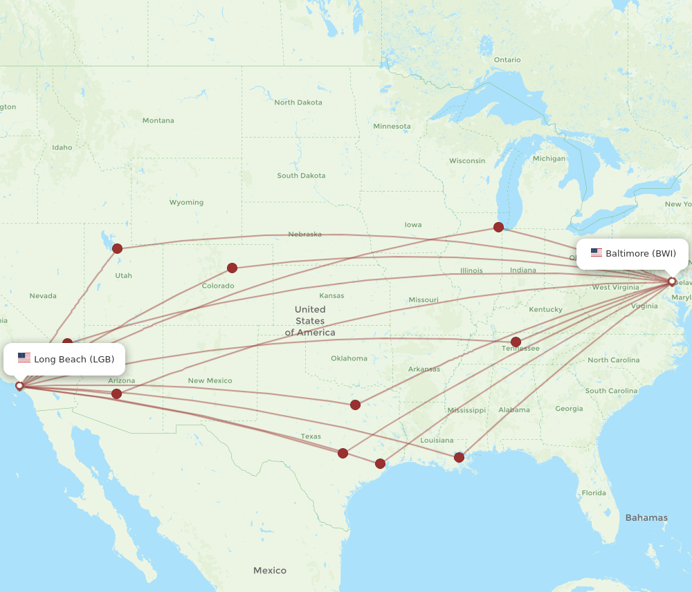 BWI-LGB flight routes