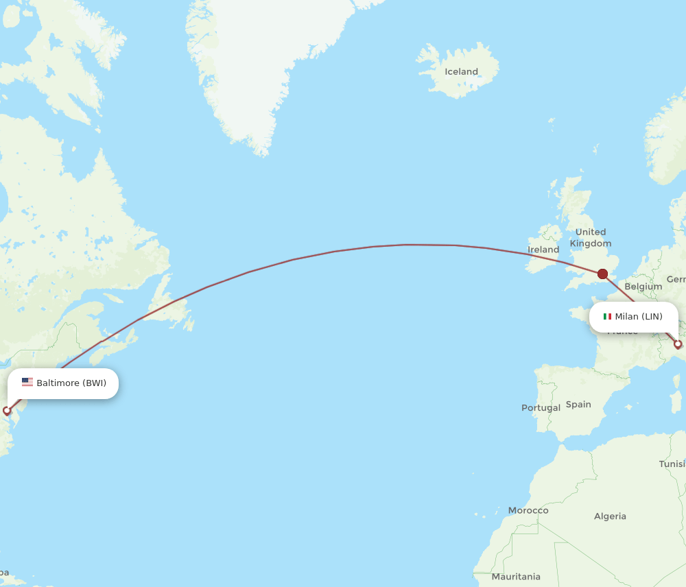 BWI-LIN flight routes