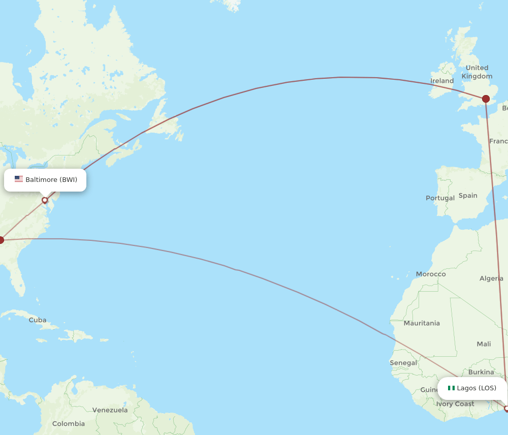 BWI-LOS flight routes