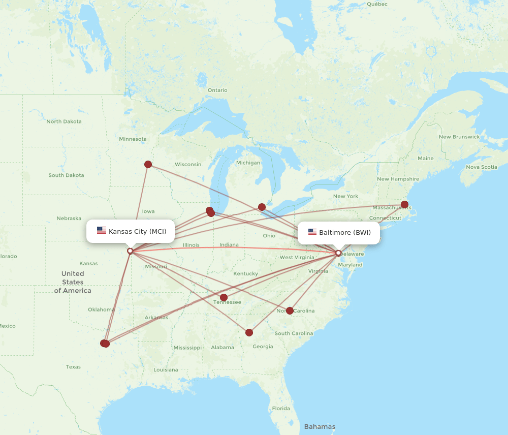 BWI-MCI flight routes
