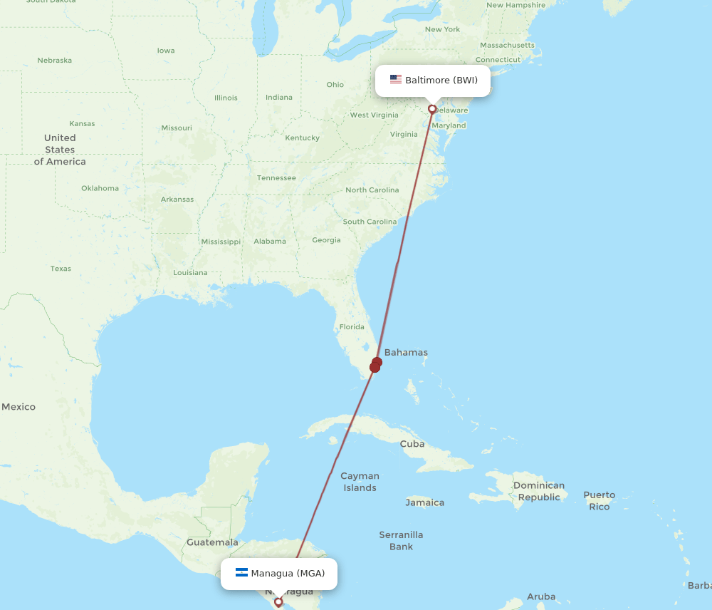 BWI-MGA flight routes