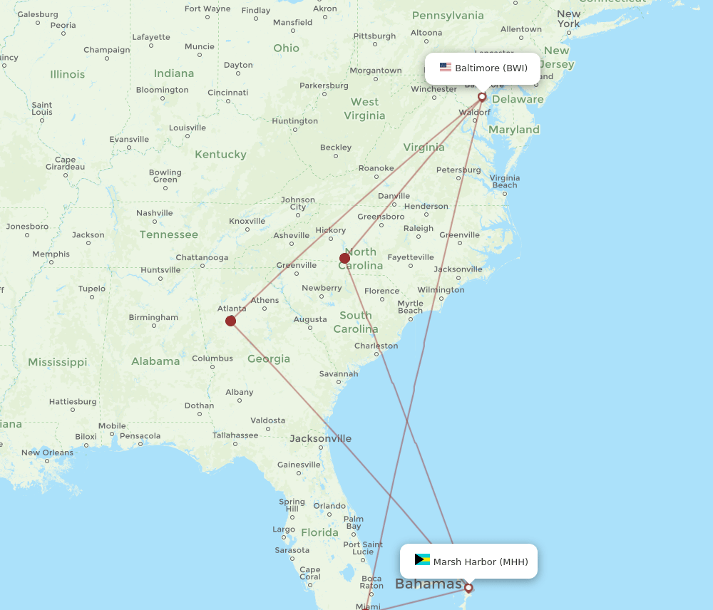 BWI-MHH flight routes