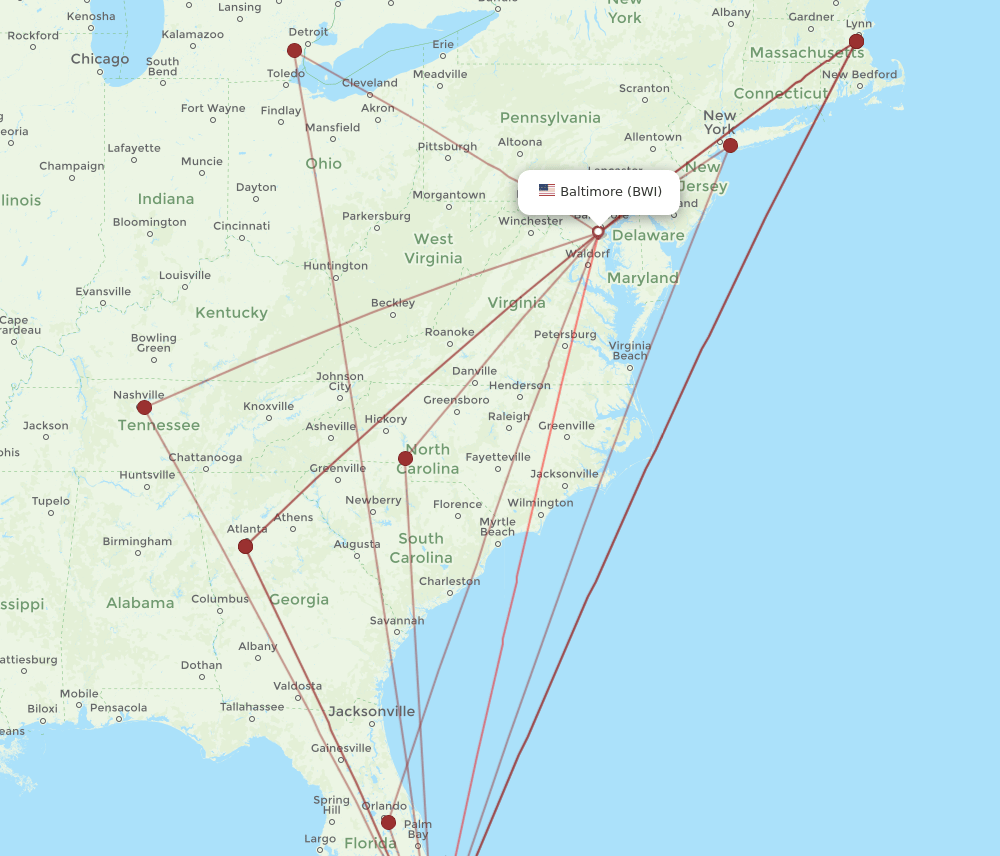 BWI-MIA flight routes