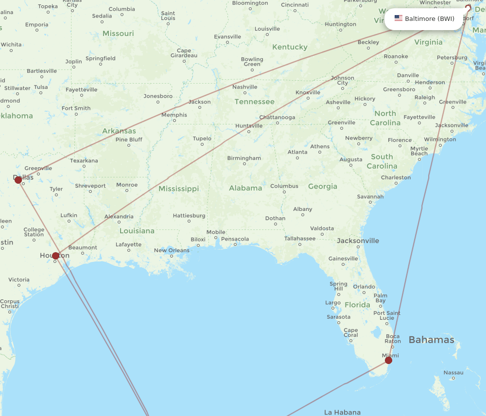 BWI-MID flight routes