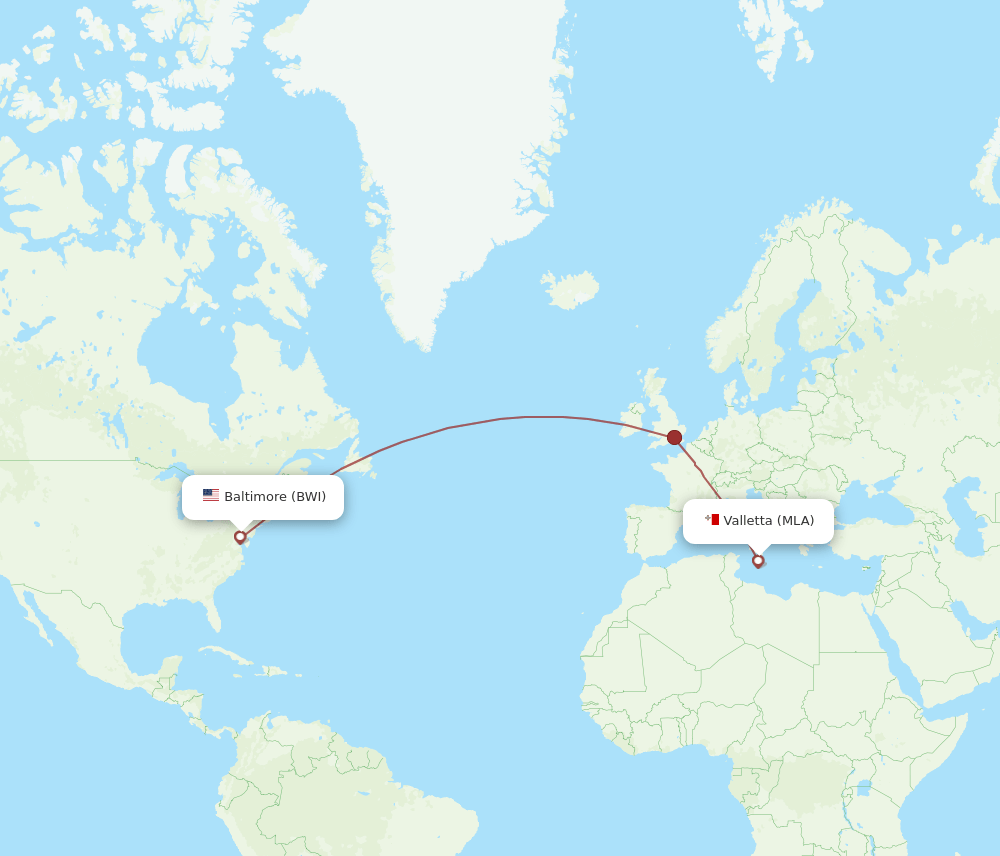 BWI to MLA flights and routes map
