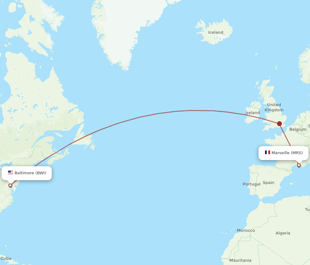 BWI to MRS flights and routes map