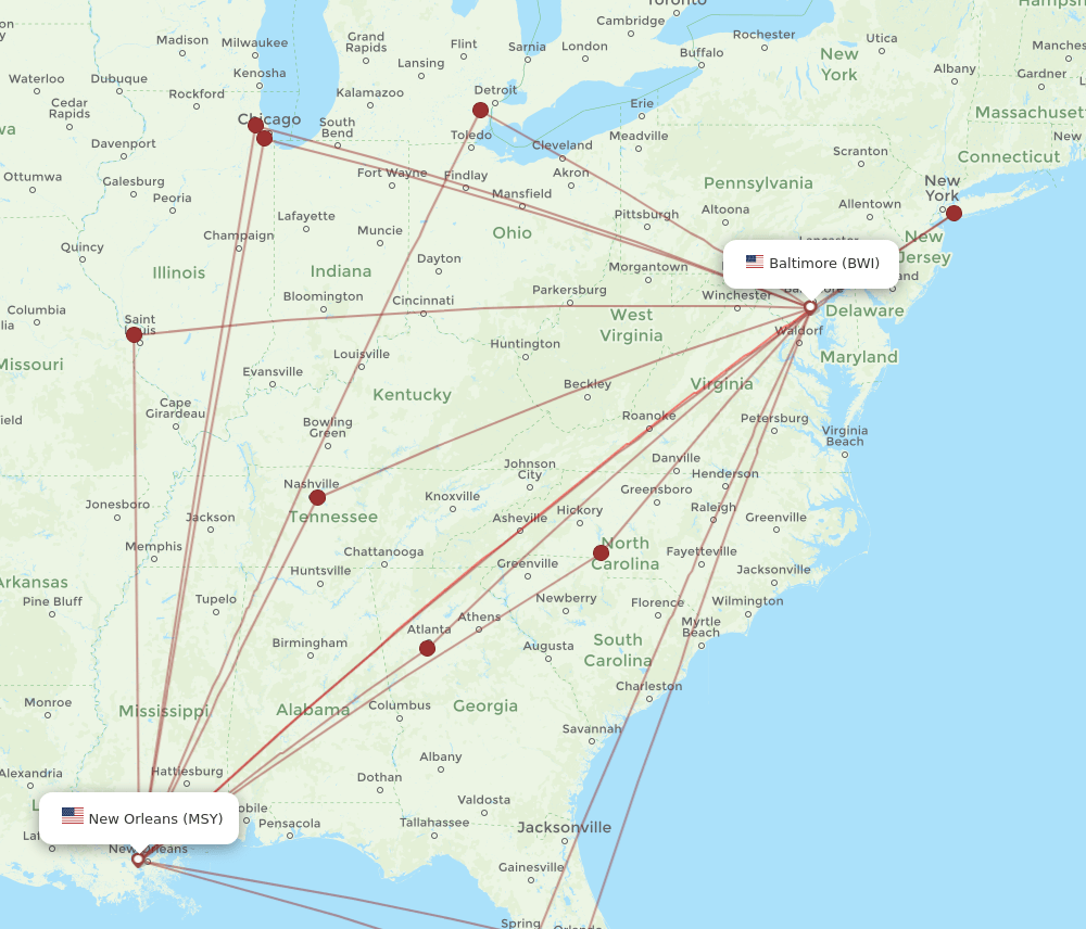 BWI-MSY flight routes