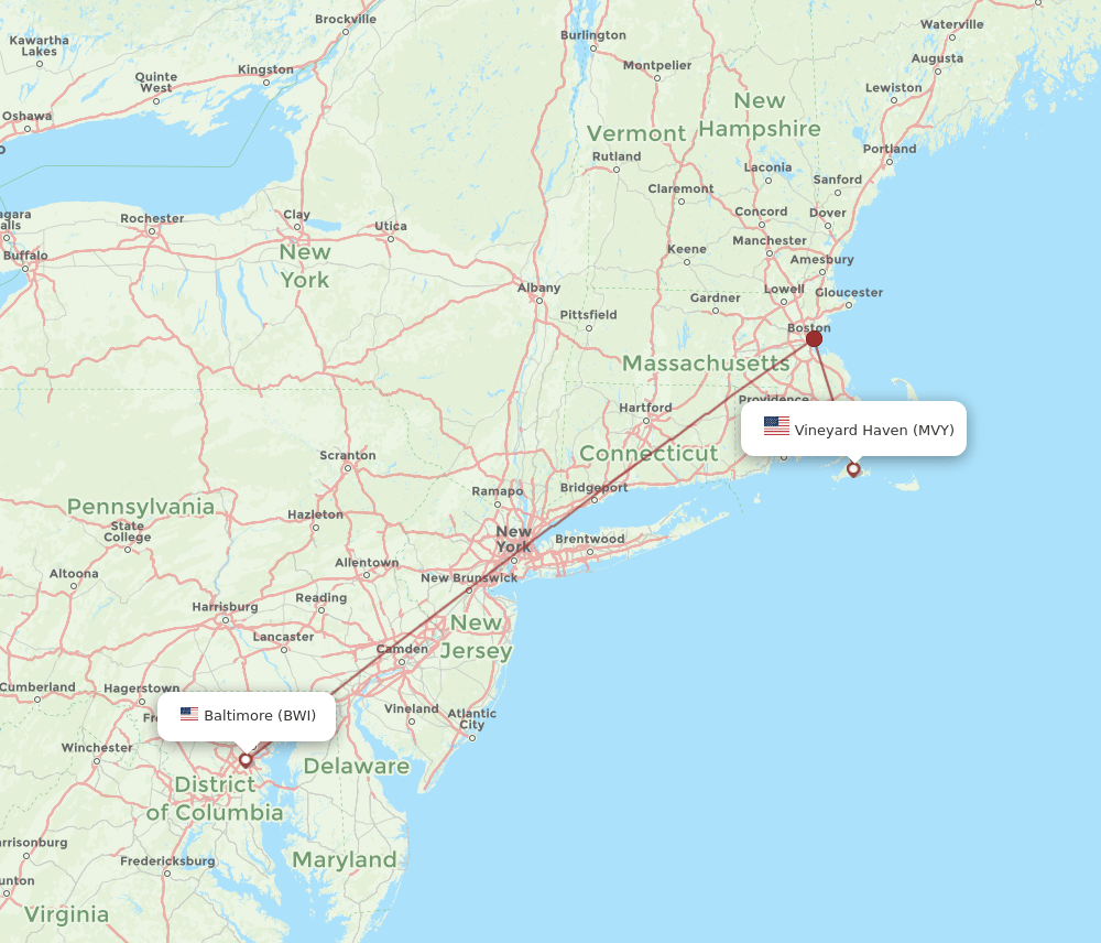 BWI-MVY flight routes