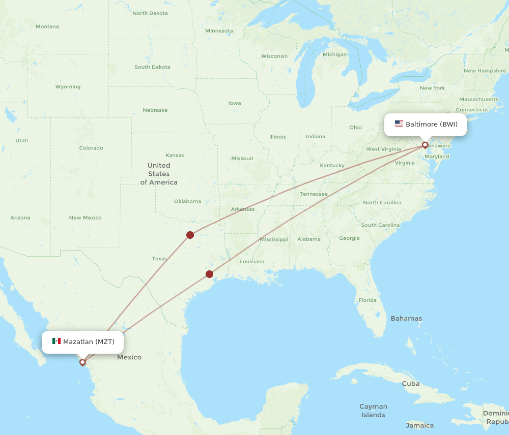BWI-MZT flight routes