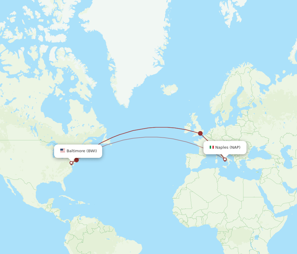 BWI to NAP flights and routes map