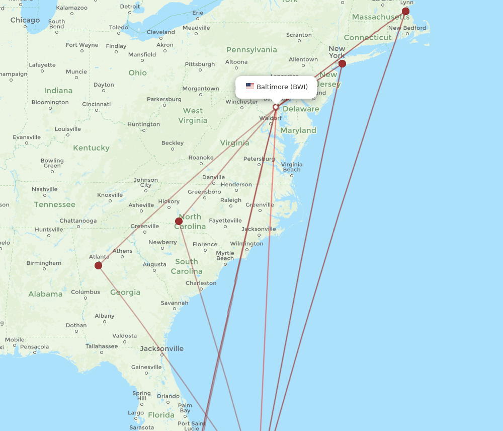 BWI-NAS flight routes