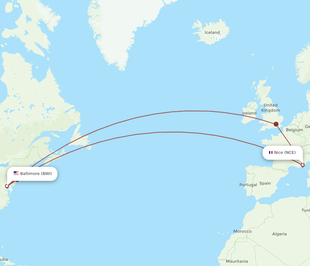 BWI-NCE flight routes