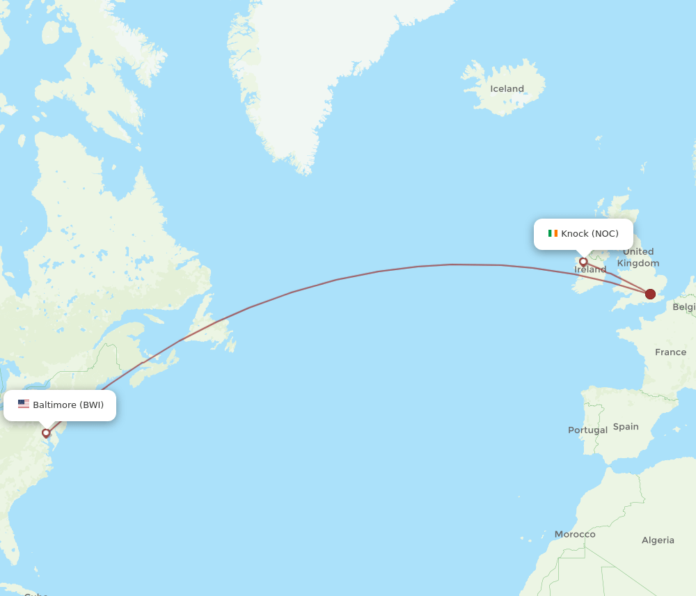 NOC to BWI flights and routes map