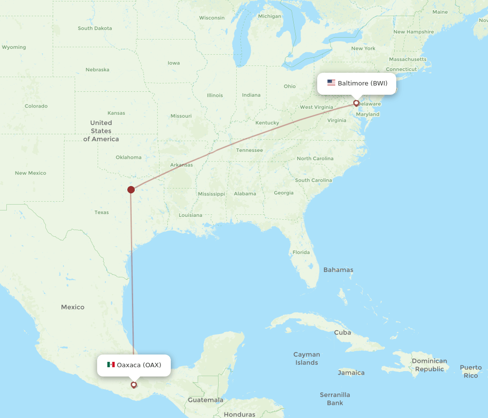 BWI-OAX flight routes