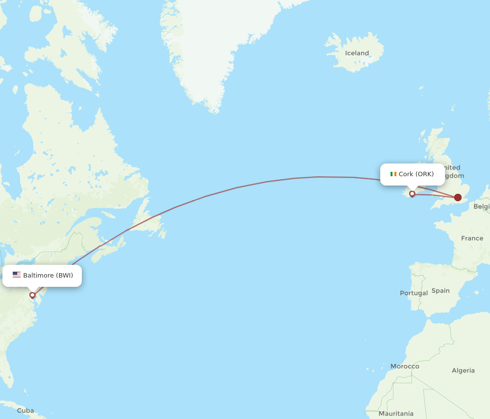 BWI-ORK flight routes