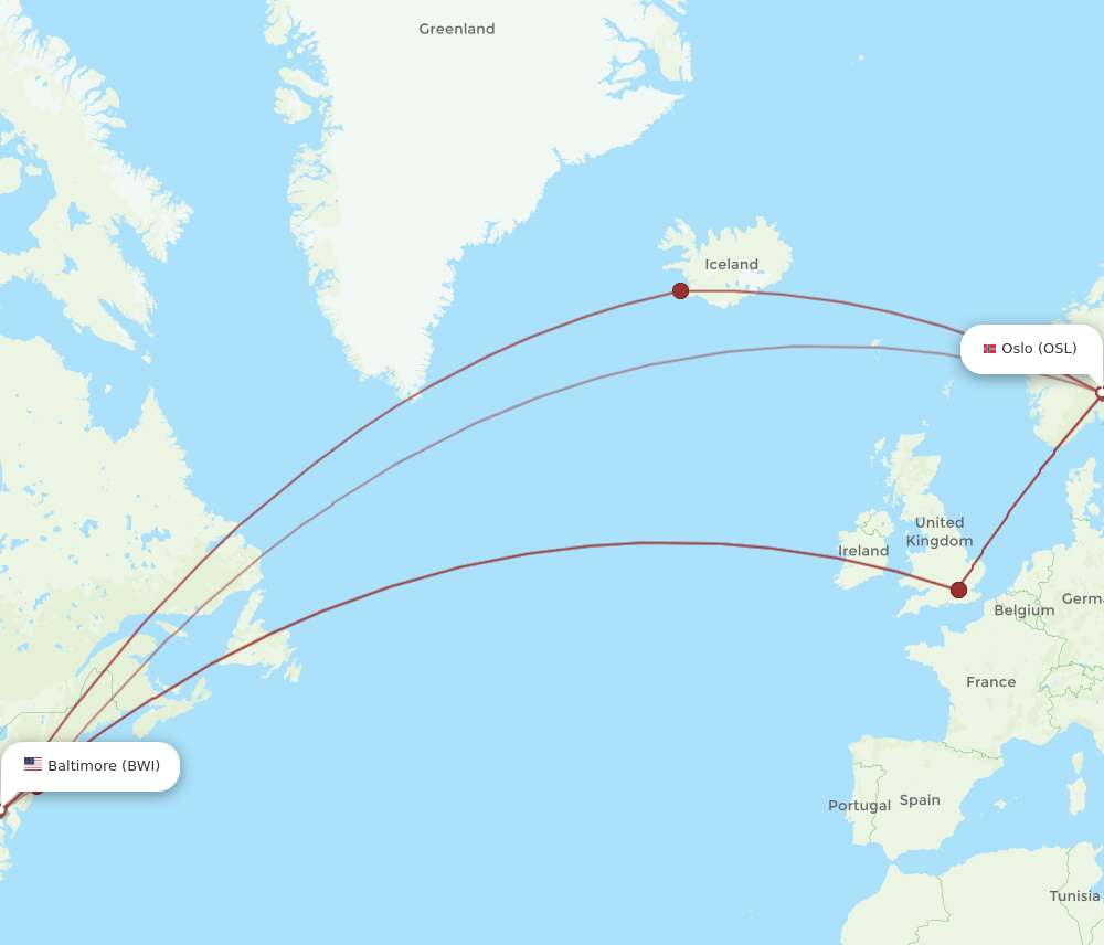 BWI-OSL flight routes