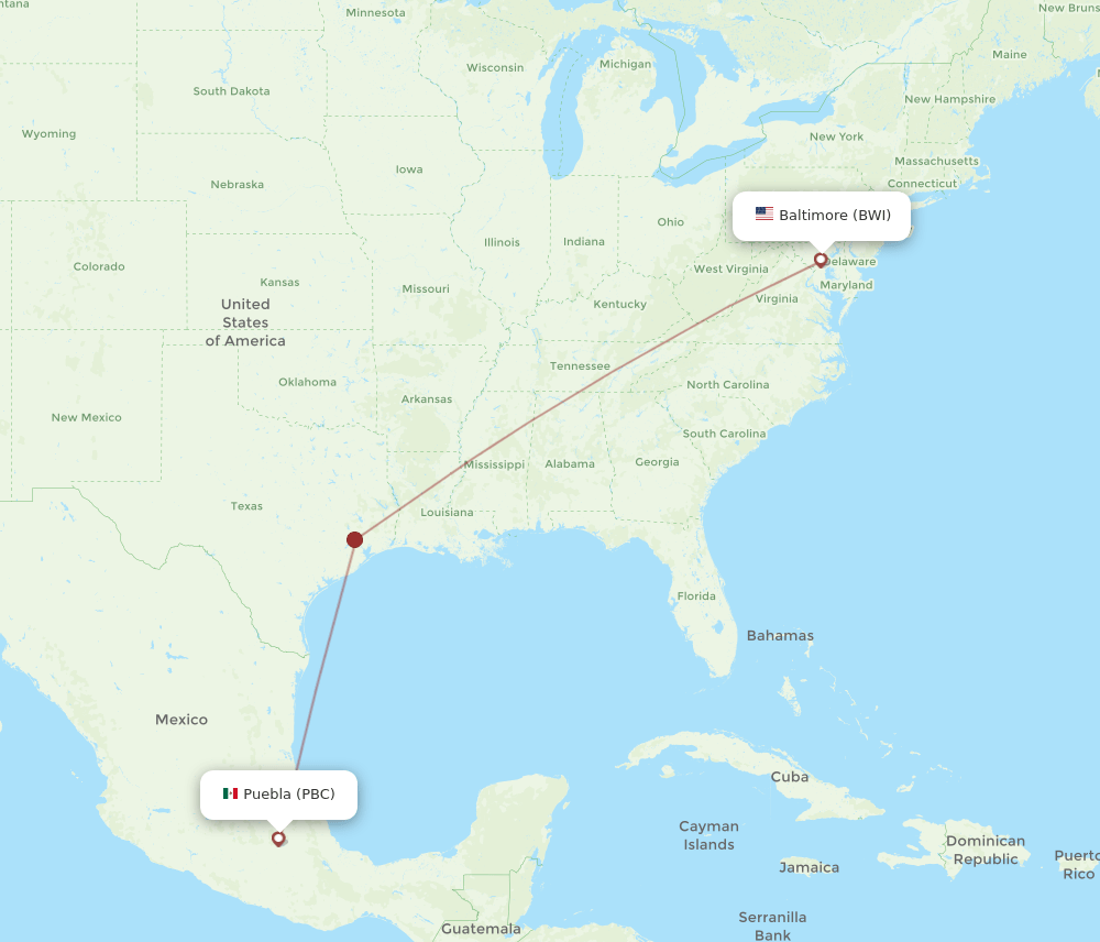 BWI-PBC flight routes