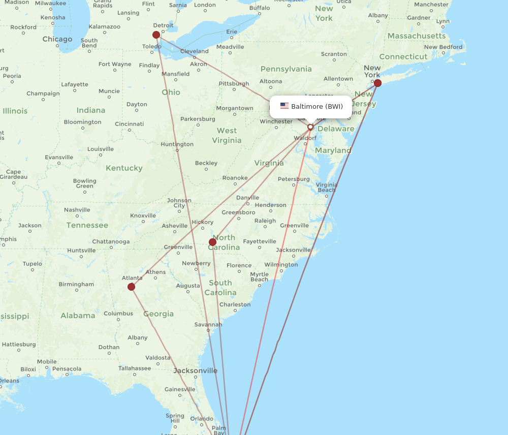 BWI-PBI flight routes