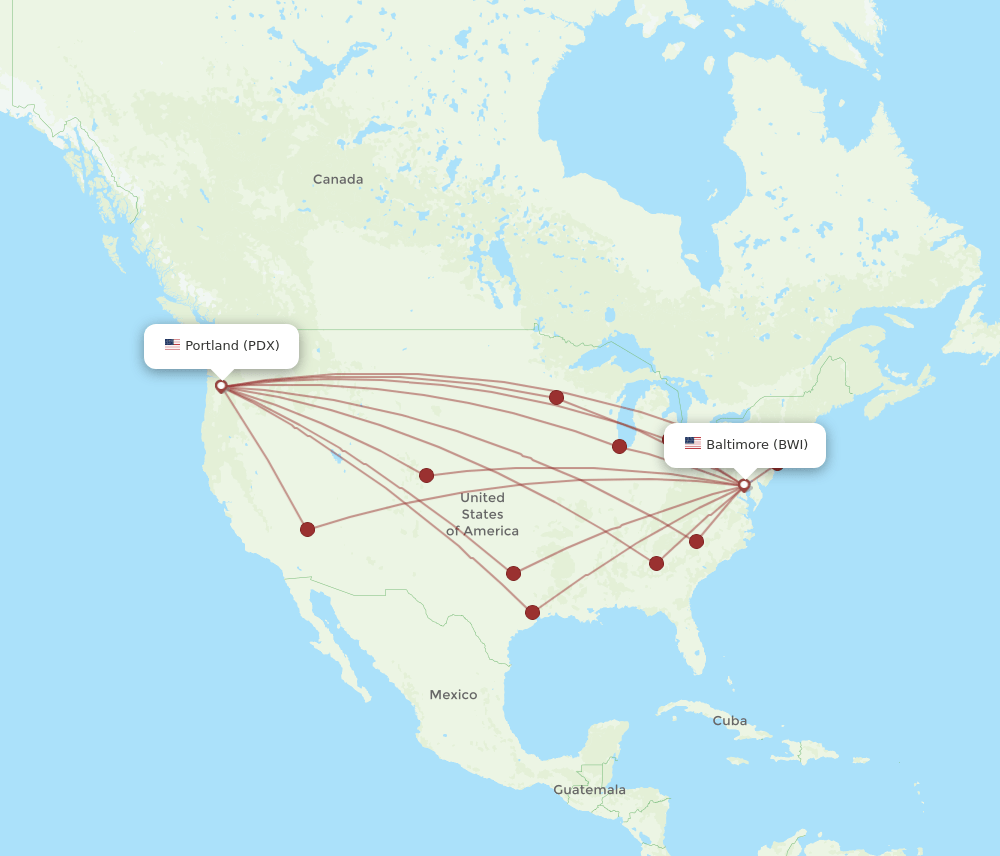 BWI-PDX flight routes