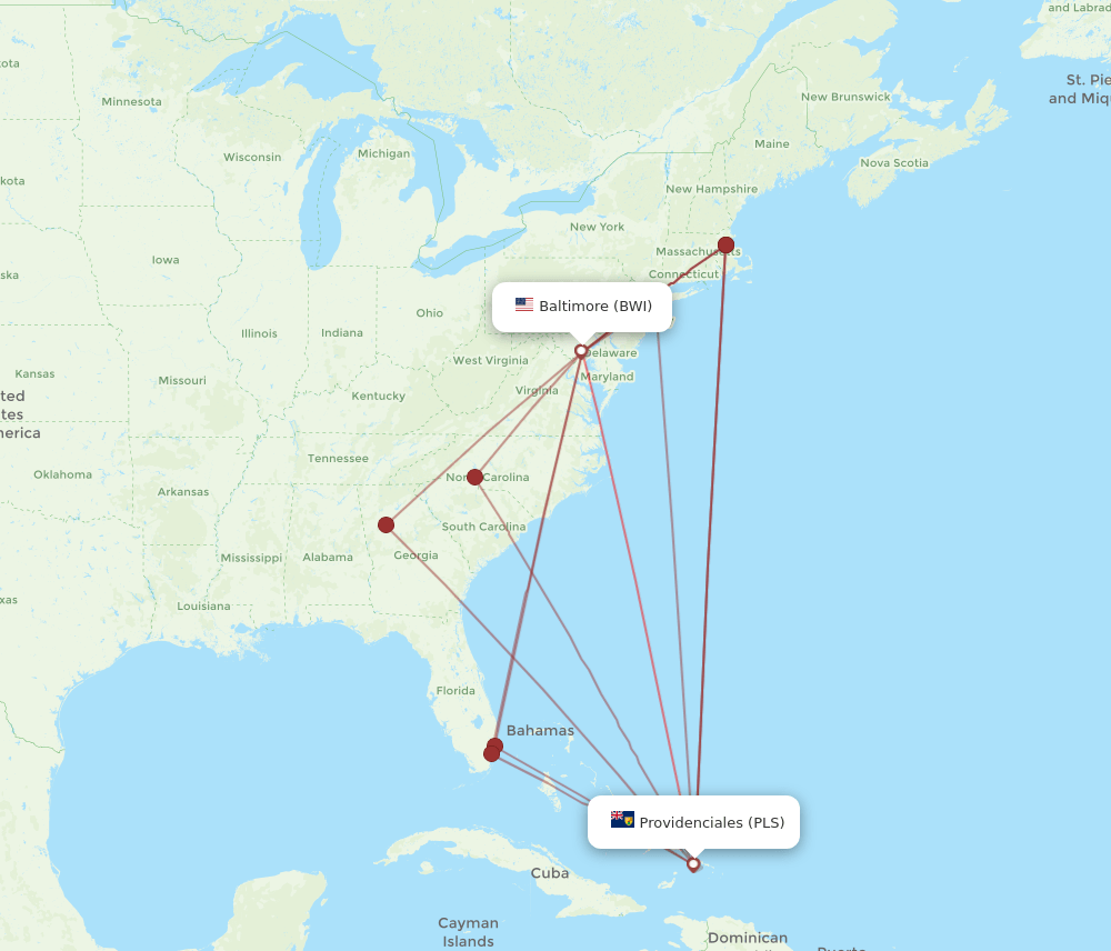 BWI-PLS flight routes