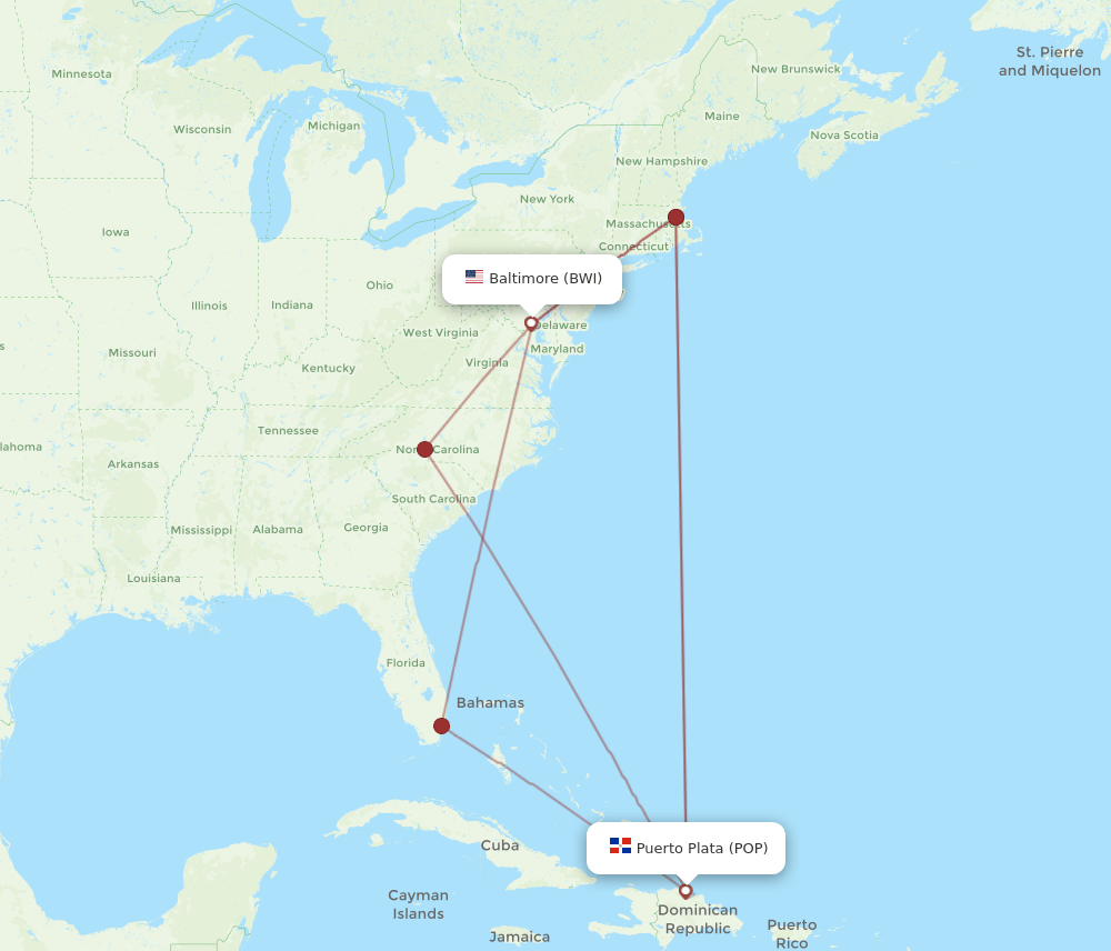 BWI-POP flight routes