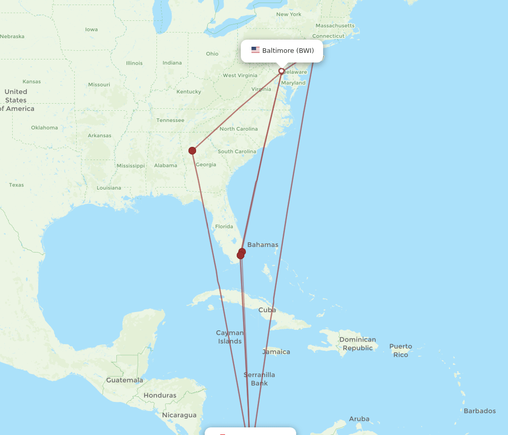 BWI-PTY flight routes