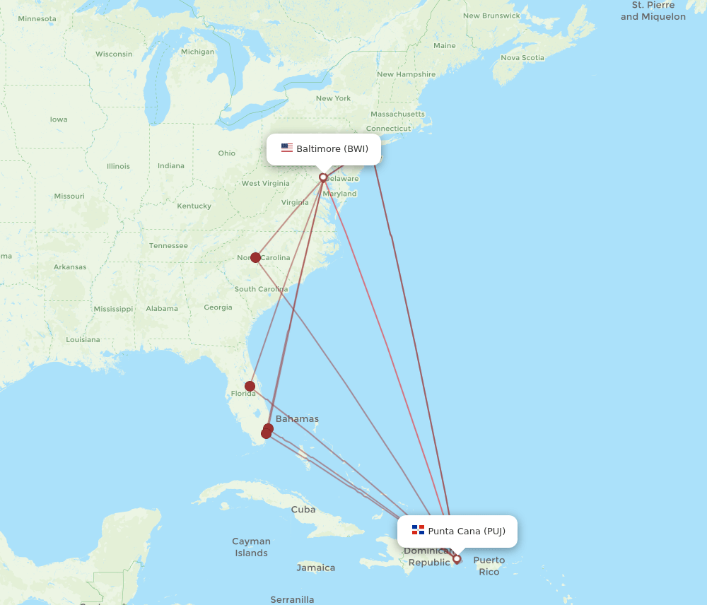 BWI-PUJ flight routes