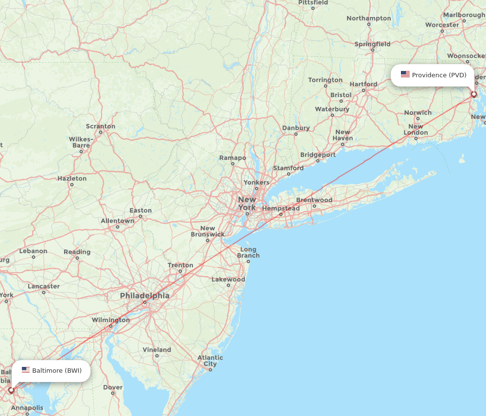 Baltimore - Providence route map and flight paths
