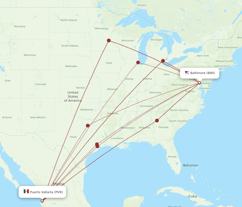BWI-PVR flight routes