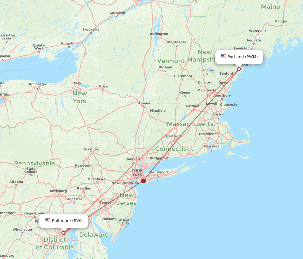 Baltimore - Portland route map and flight paths