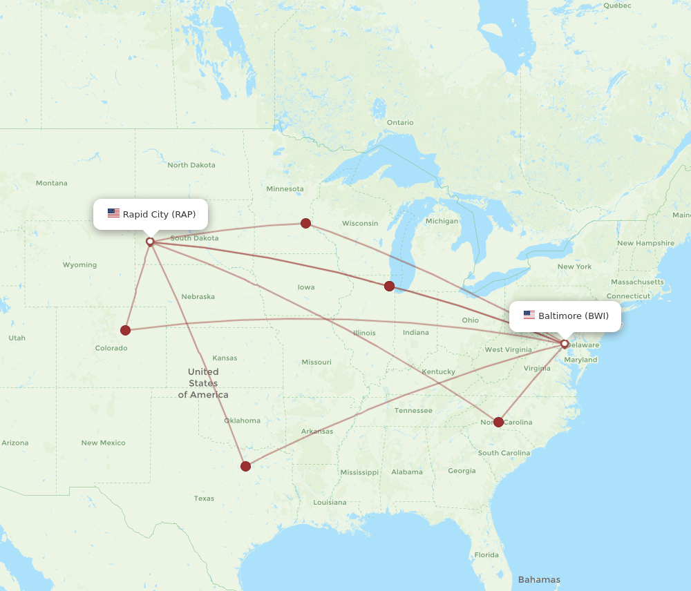 BWI to RAP flights and routes map