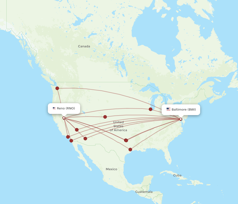 BWI-RNO flight routes
