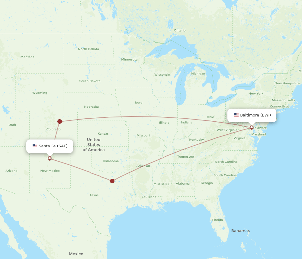 BWI to SAF flights and routes map