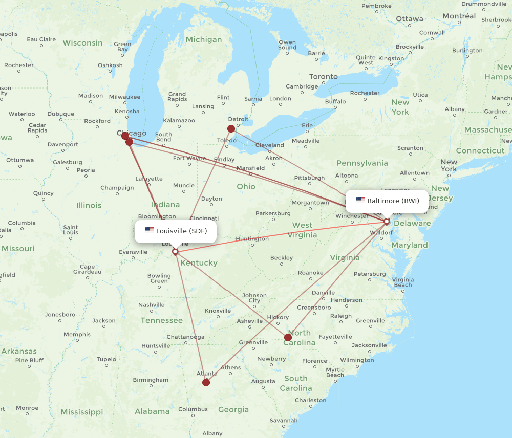 BWI-SDF flight routes