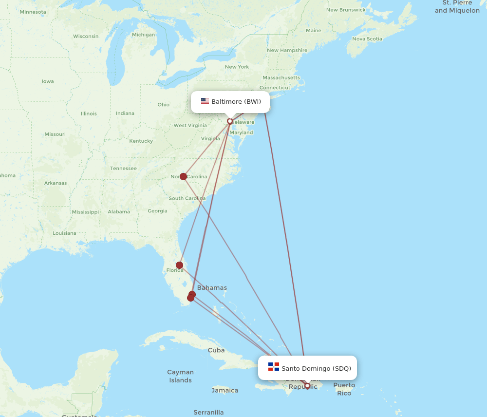 BWI-SDQ flight routes