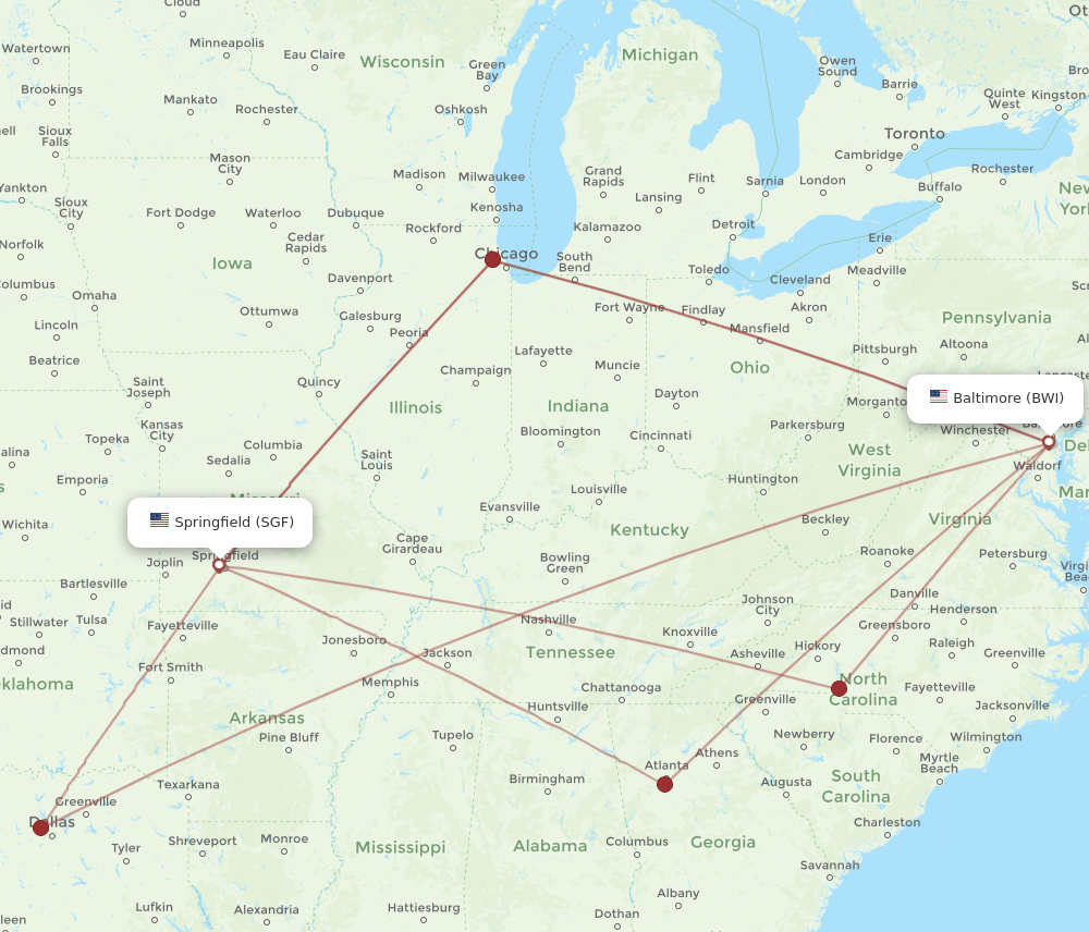BWI-SGF flight routes