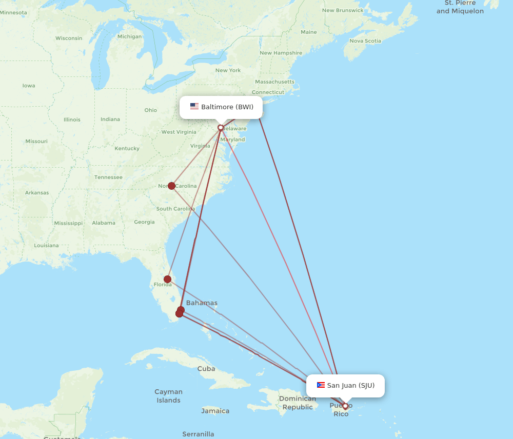 BWI-SJU flight routes