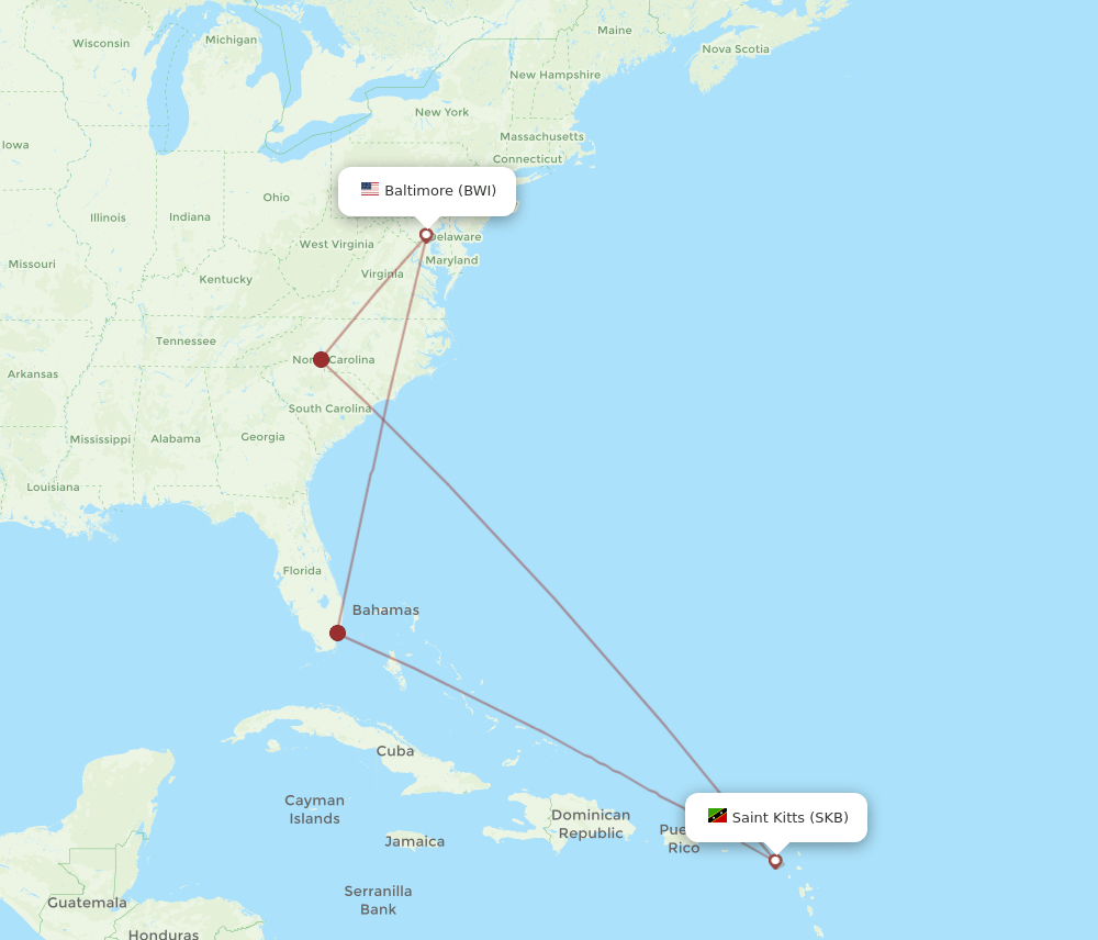 BWI-SKB flight routes
