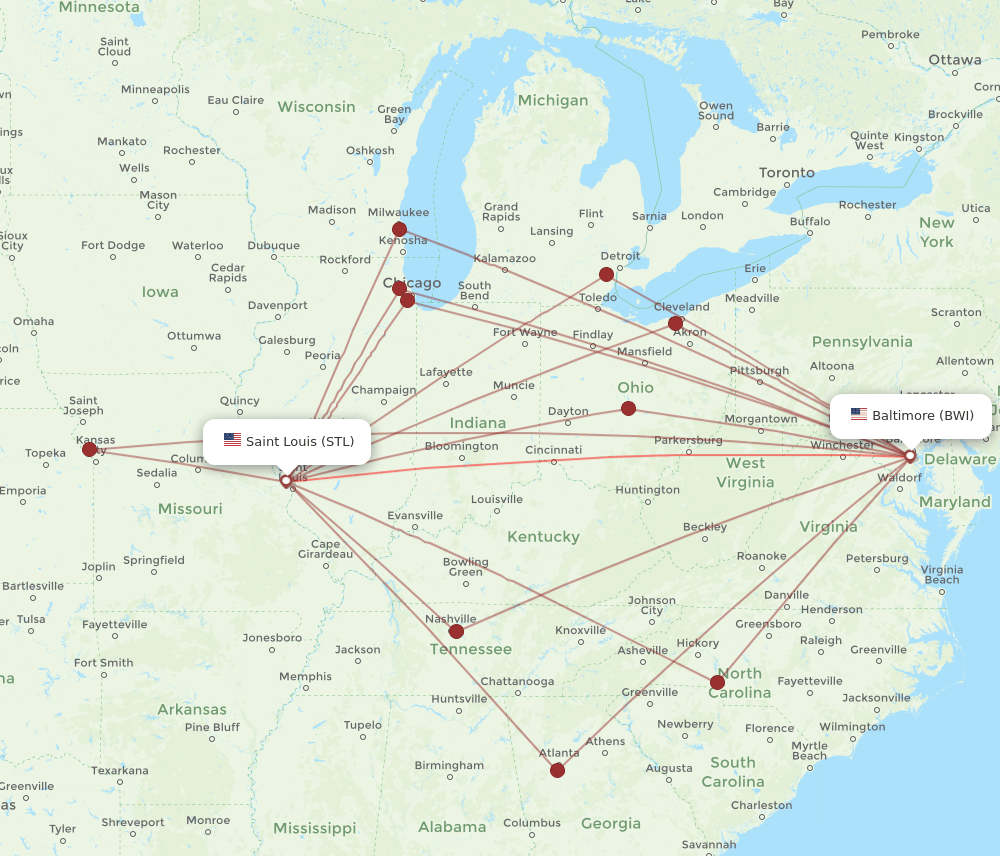 BWI-STL flight routes