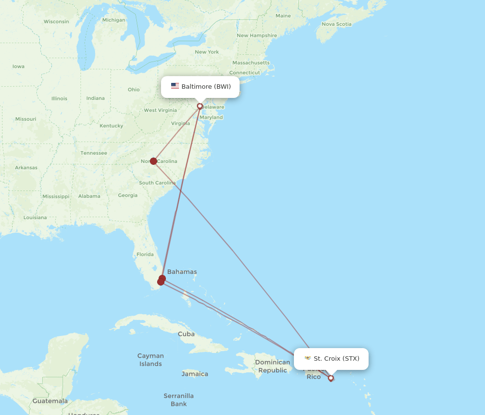 BWI-STX flight routes