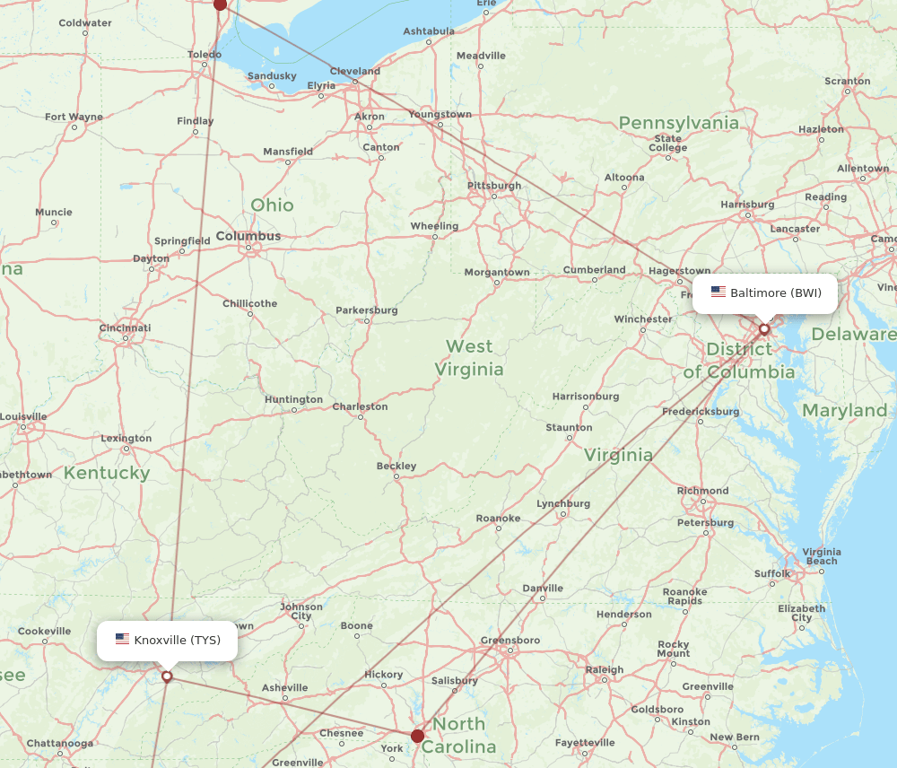 BWI-TYS flight routes