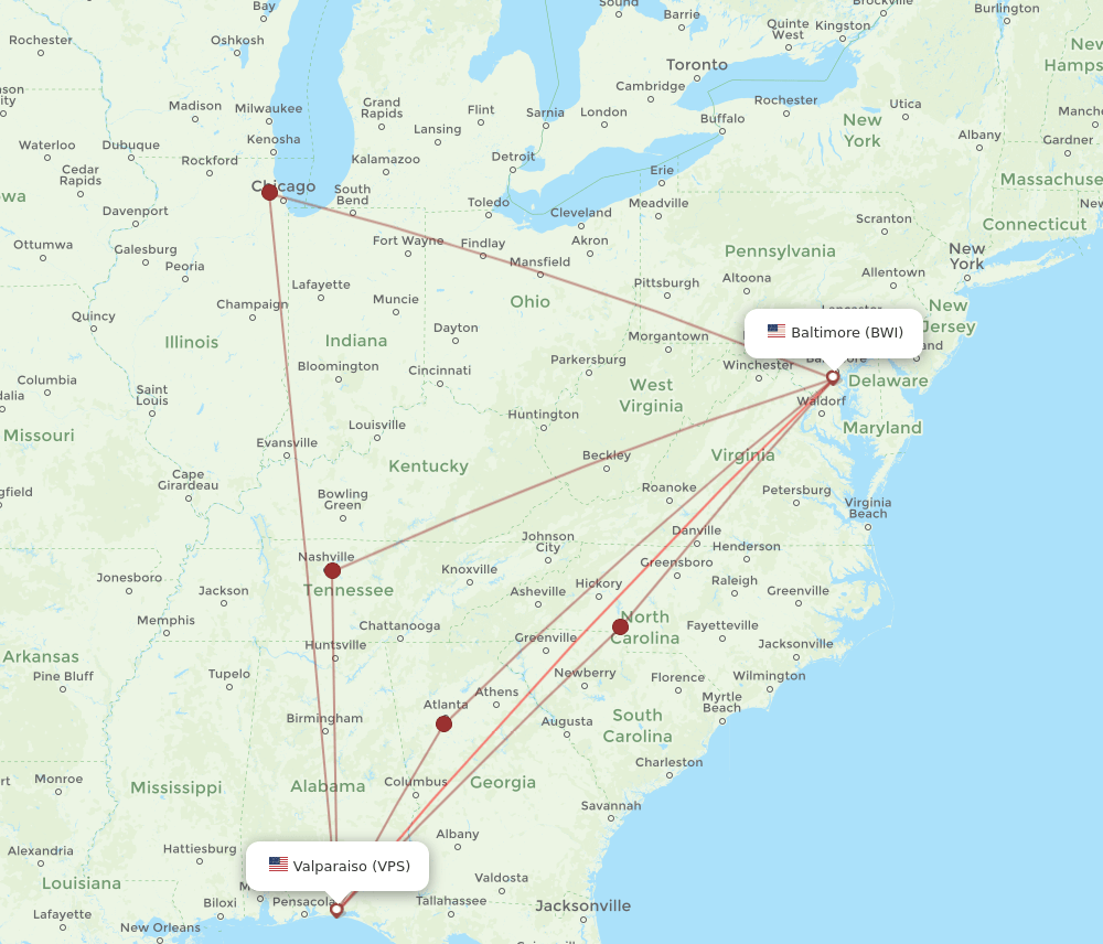 BWI-VPS flight routes