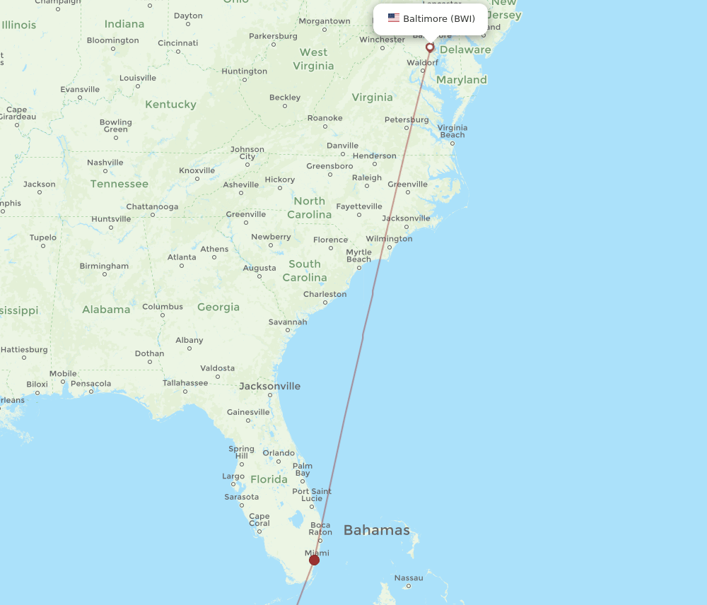 BWI-VRA flight routes
