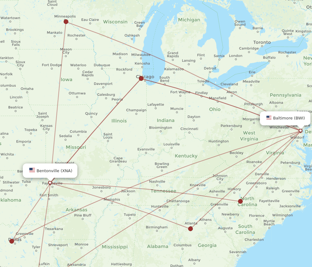 BWI-XNA flight routes