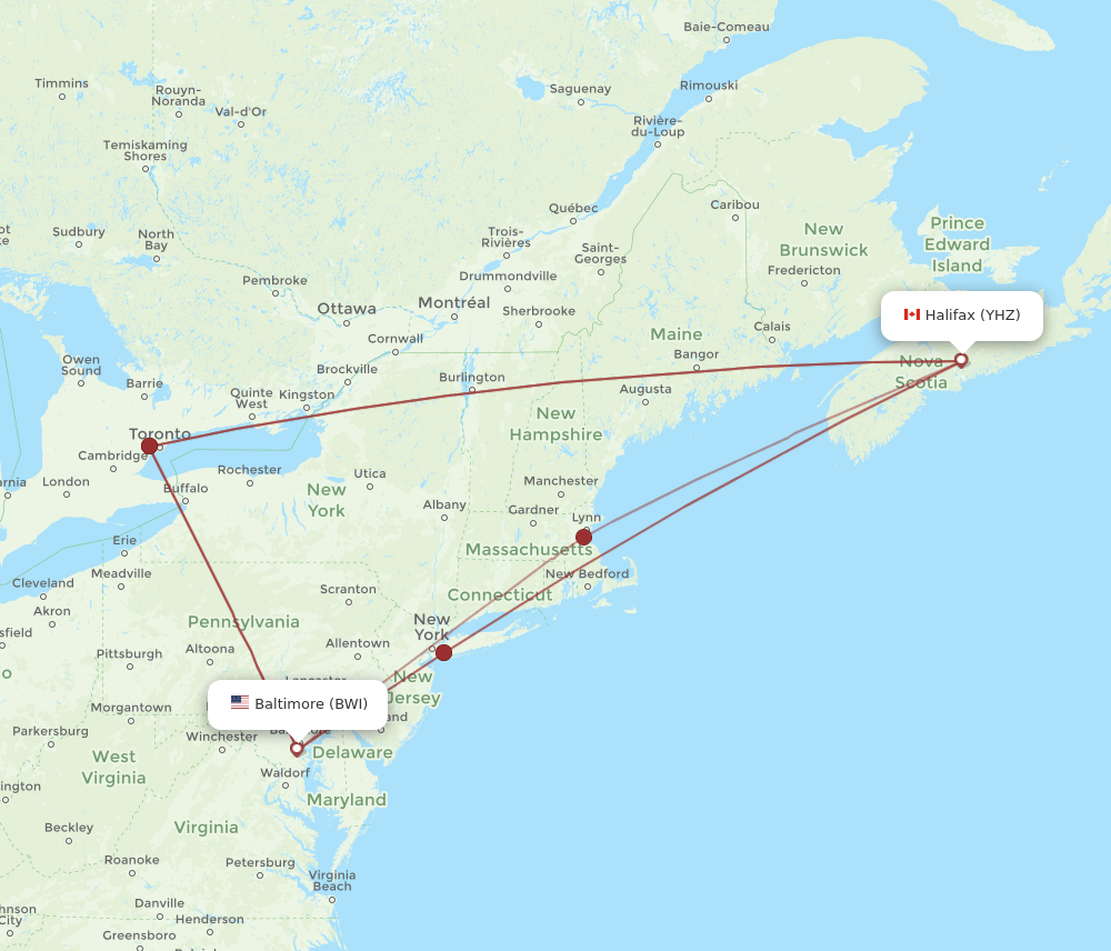 BWI-YHZ flight routes