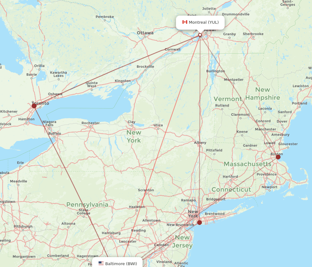 BWI-YUL flight routes