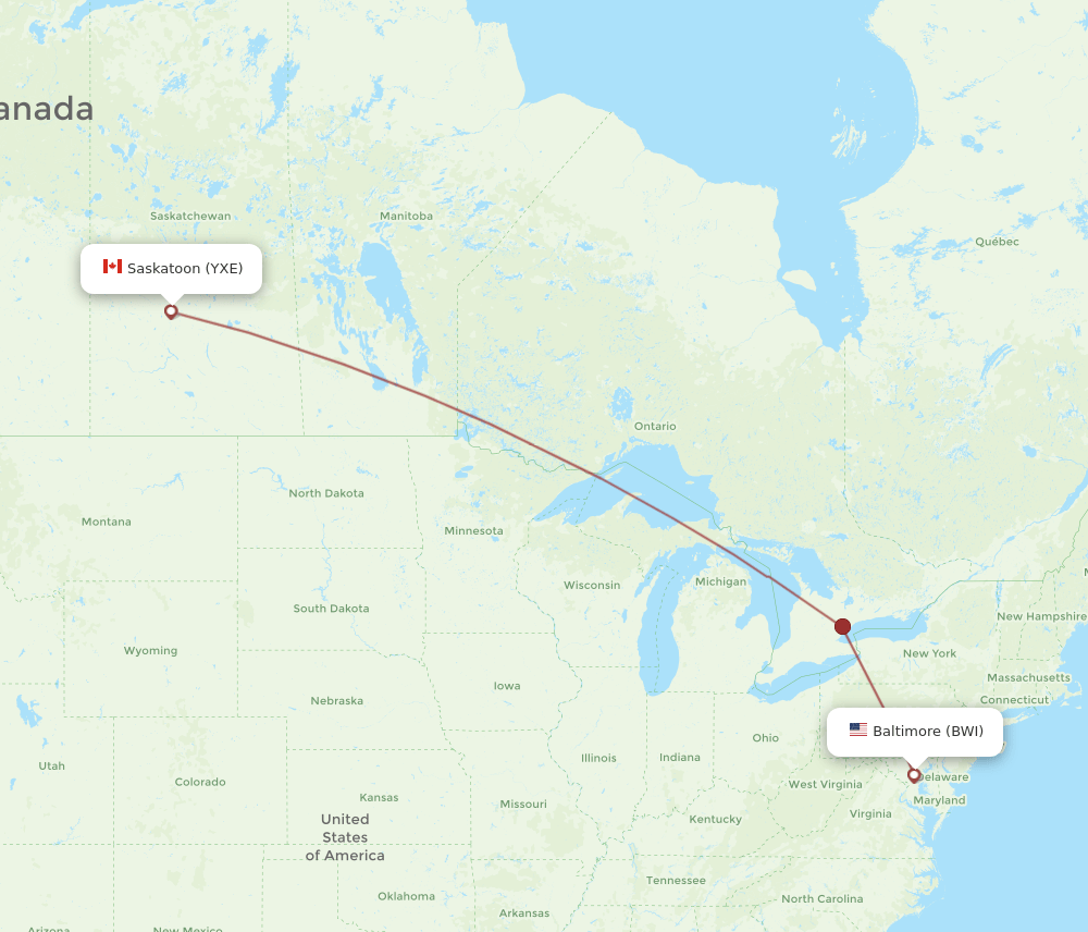 BWI-YXE flight routes